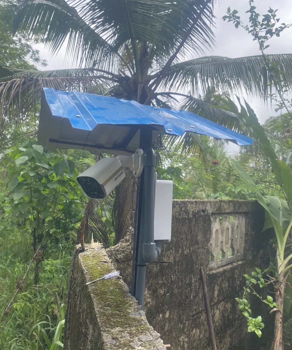 Solar-powered outdoor CCTV camera installation